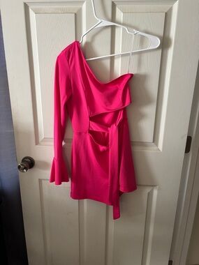 SHEIN Hot Pink One-Shoulder Cutout Mini Dress with Tie